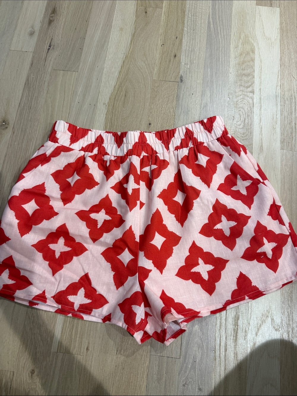 Vici Pink Shorts with Red Geometric Motif